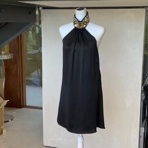 Ramy Brook Black Halter Embellished collar backless dress.